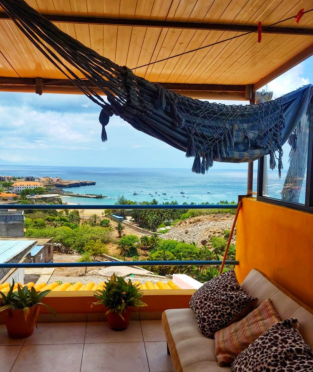 Panoramic view of Tarrafal Bay and Beach from a terrace