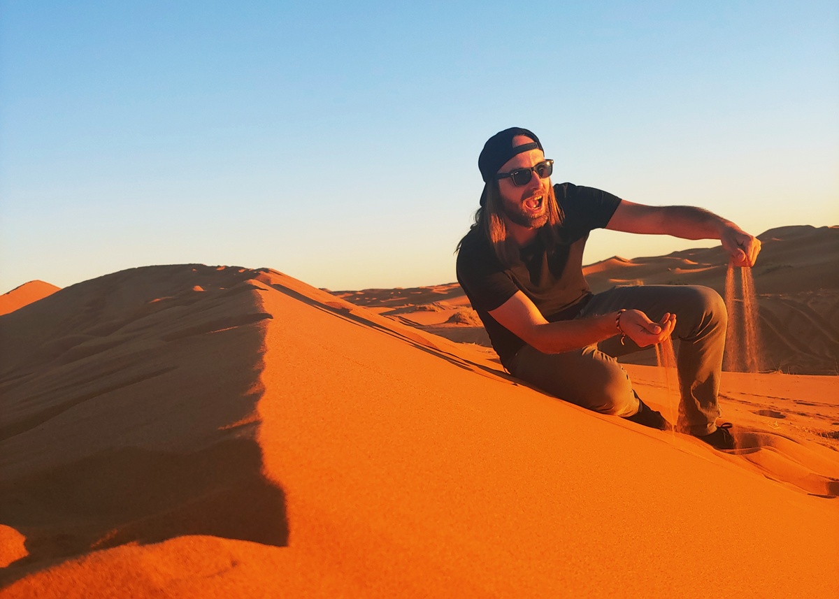 On a sand dune in Merzouga during sunset