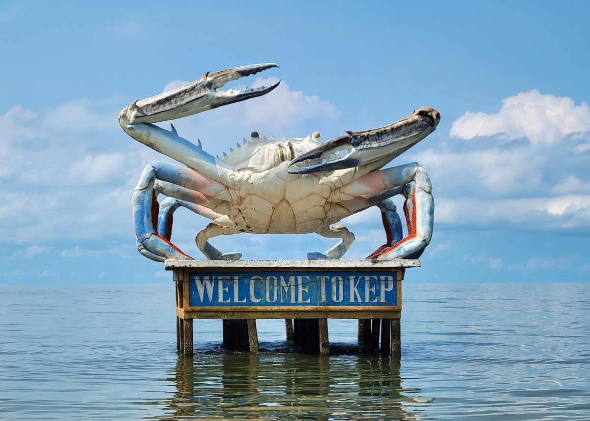 Giant blue crab statue, a tourist symbol of Kep, Cambodia